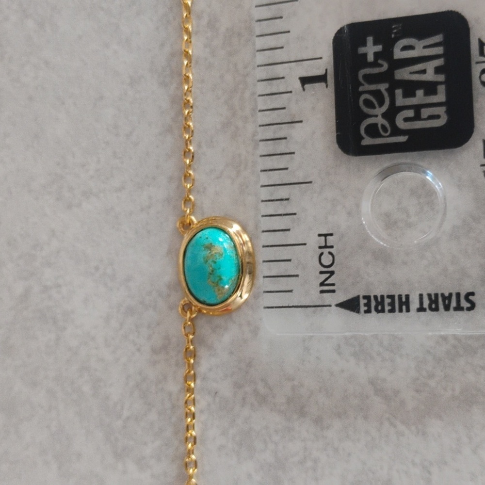 Genuine Turquoise On Gold Over Sterling Silver Necklace - Picture 9 of 11